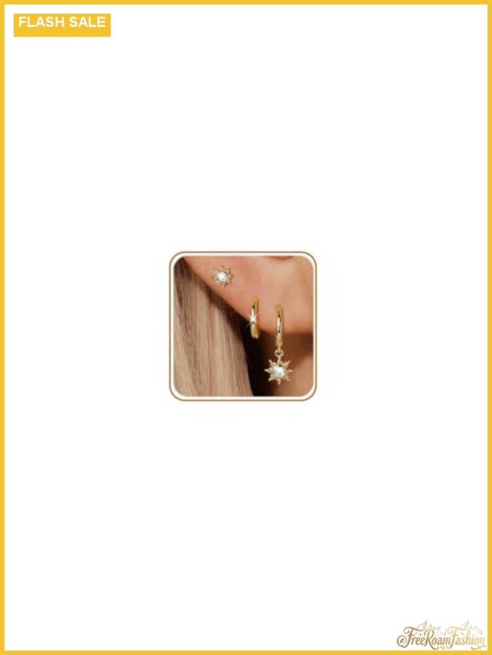 3 Pair 14K Gold Plated 925 Sterling Silver Huggie Hoop and Stud Earring Set